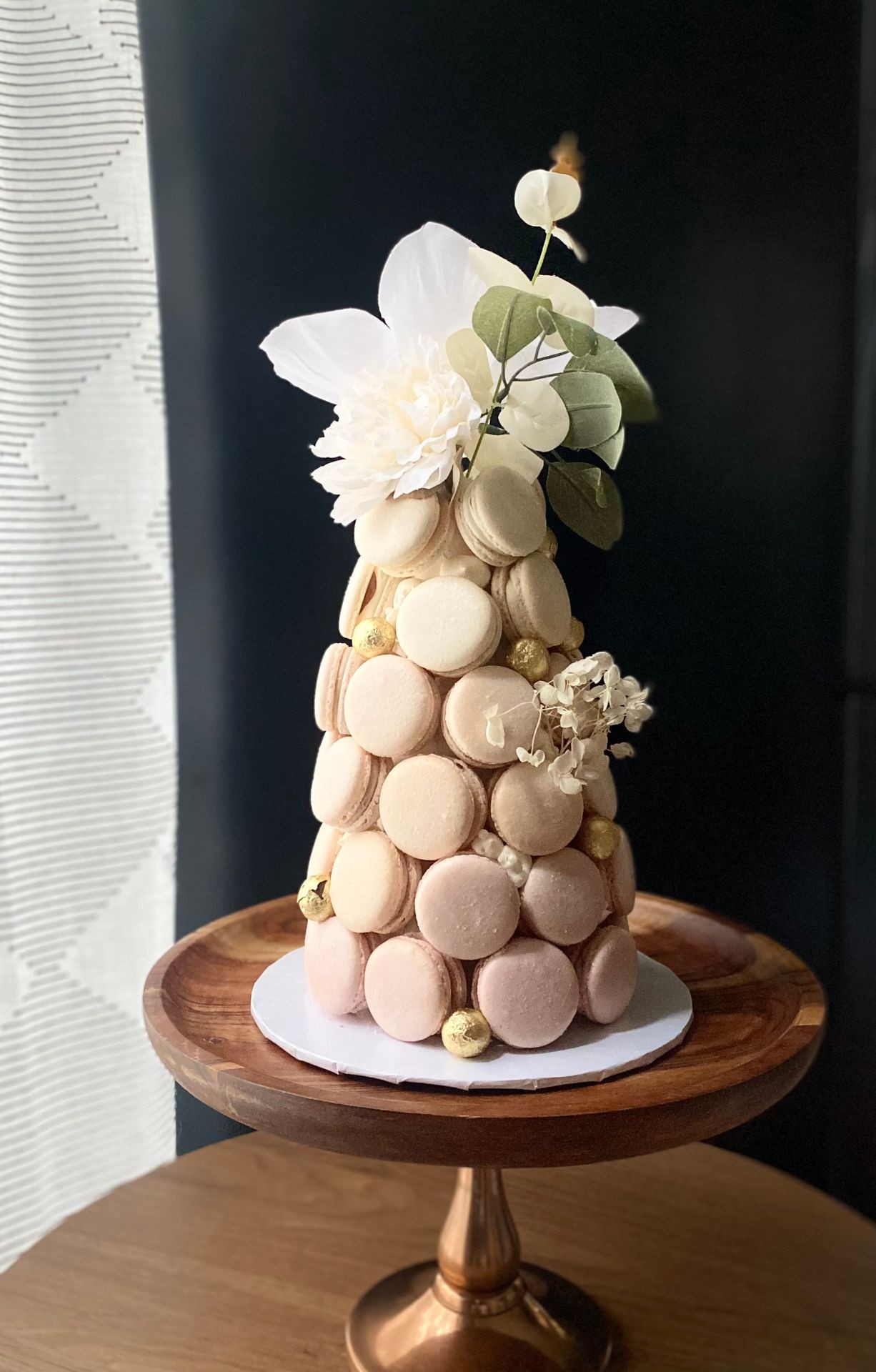 Neutral colored macaron tower