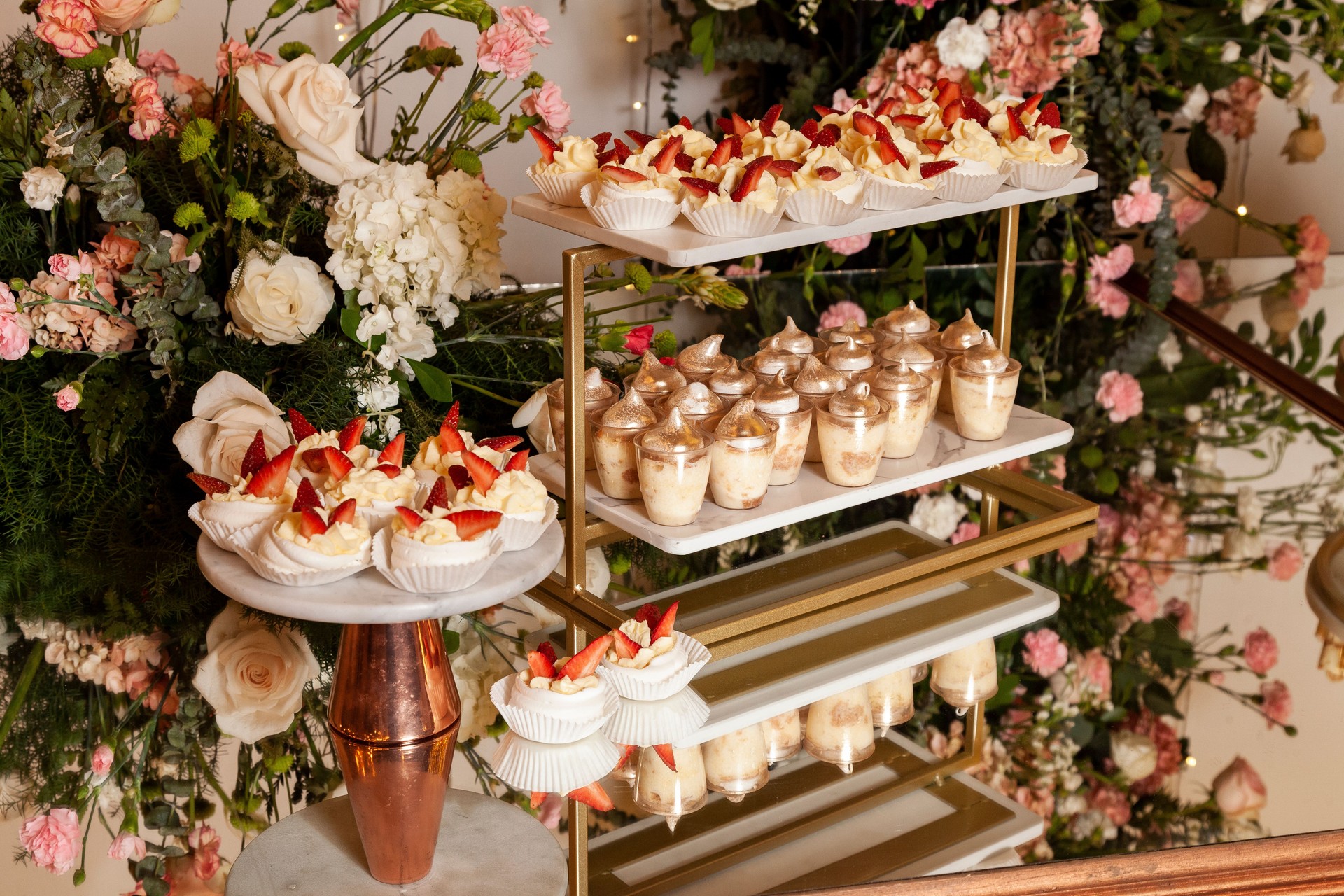 Reception Hall Decorated For Social Events; Dessert Table For Guests